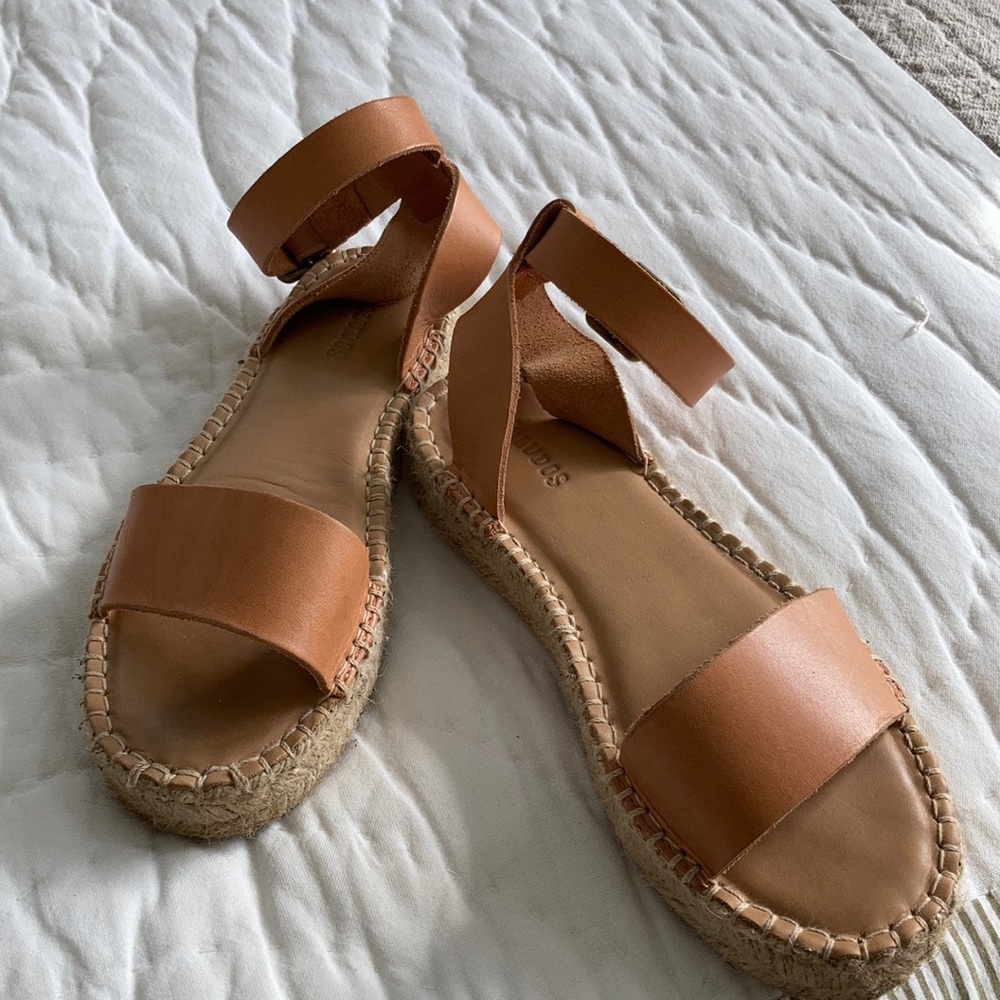 Camel open toed ankle strap sandals.